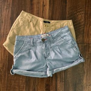 Two short bundle: pinstripe shorts and linen khaki